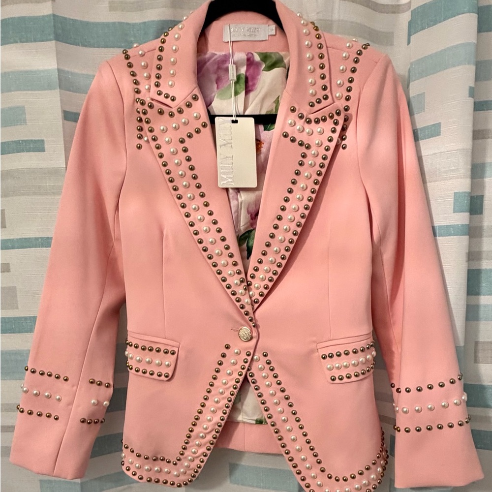 Elegant Pink Studded Blazer